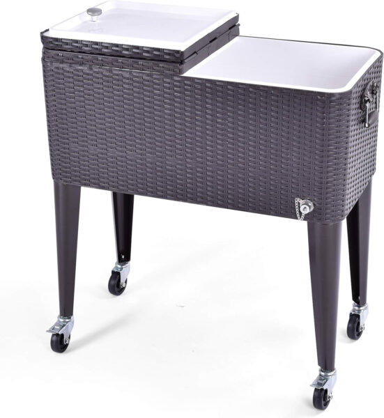 COSTWAY Carrito Nevera 76L Carro Portátil para Bebidas y Hielo con Ruedas, Sacacorchos