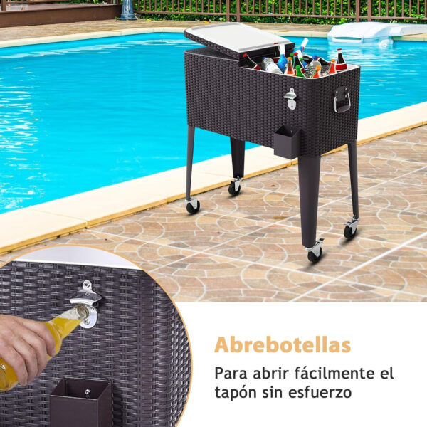 COSTWAY Carrito Nevera 76L Carro Portátil para Bebidas y Hielo con Ruedas, Sacacorchos - Imagen 3