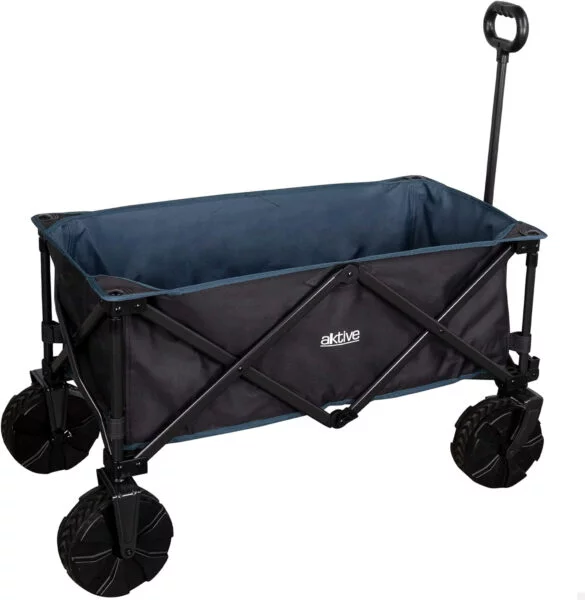 Aktive 62620 - Carro transporte plegable, para playa, camping, jardín, ruedas grandes todoterreno ancho especial, mango ajustable, carrito para sombrillas y sillas