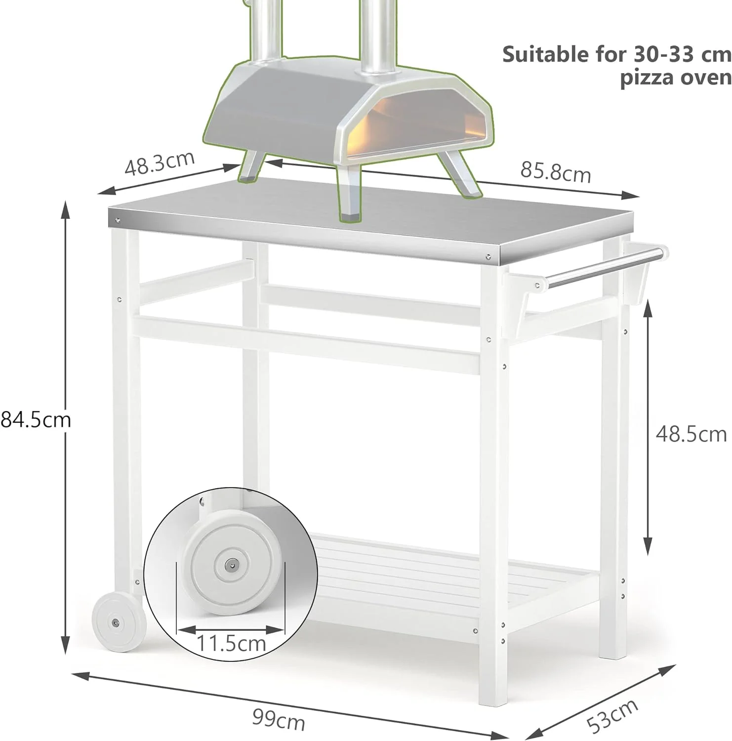 TORVA BBQ Grill Cart for Pizza Ovens and Grills, Outdoor Cart with Stainless Steel Top, Mobile Kitchen Cart with Wheels, Service Cart, White - Image 7
