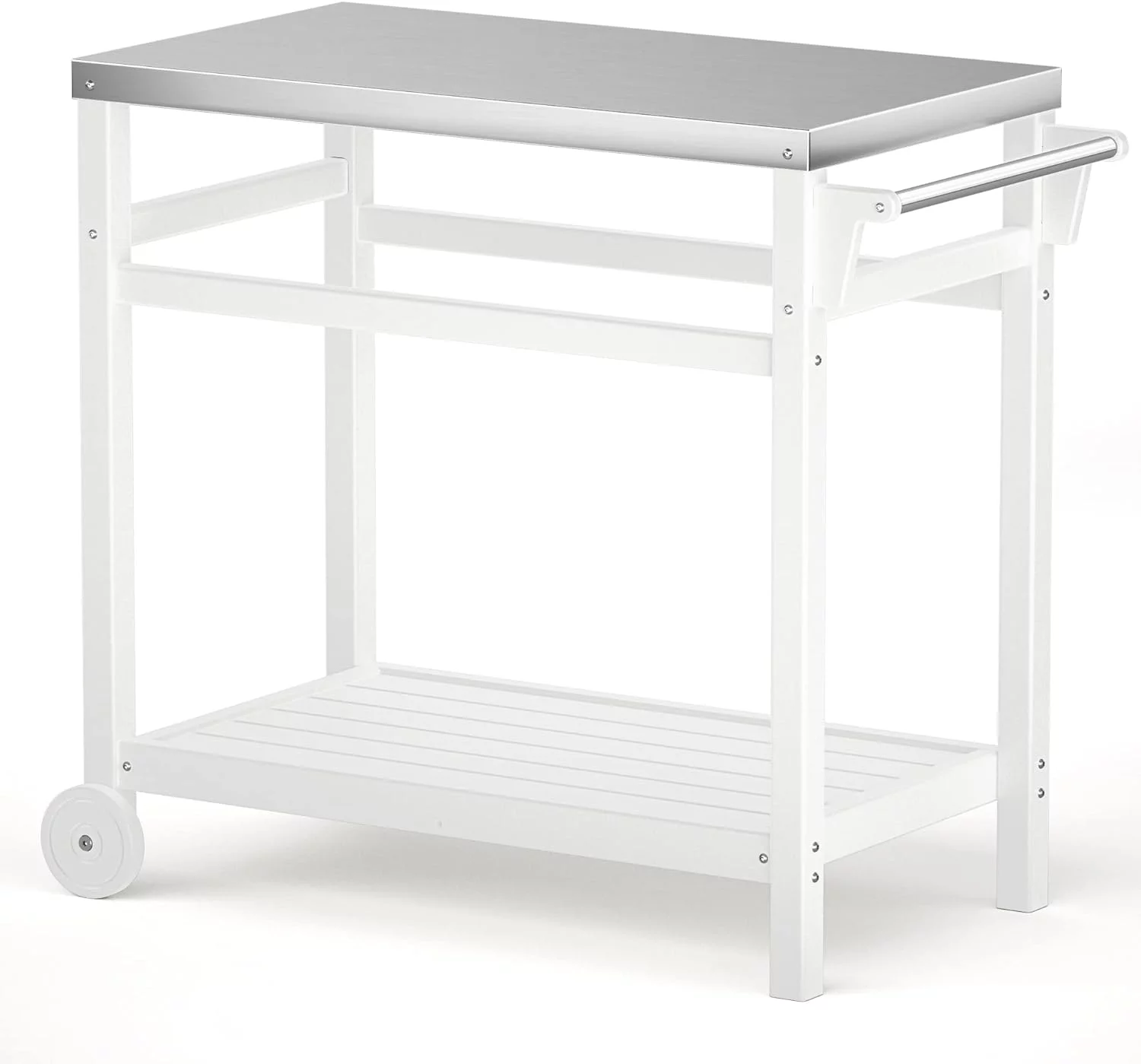 TORVA BBQ Grill Cart for Pizza Ovens and Grills, Outdoor Cart with Stainless Steel Top, Mobile Kitchen Cart with Wheels, Service Cart, White - Image 8