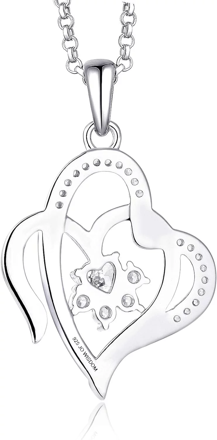 JO WISDOM Collares Corazon de Plata de ley 925, Colgante con Cadena Perro/Gato Mascota Pata Impresión Huella con AAA Circonita Mujer Joyería - Imagen 2