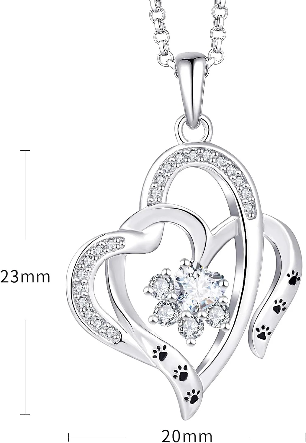 JO WISDOM Collares Corazon de Plata de ley 925, Colgante con Cadena Perro/Gato Mascota Pata Impresión Huella con AAA Circonita Mujer Joyería - Imagen 3