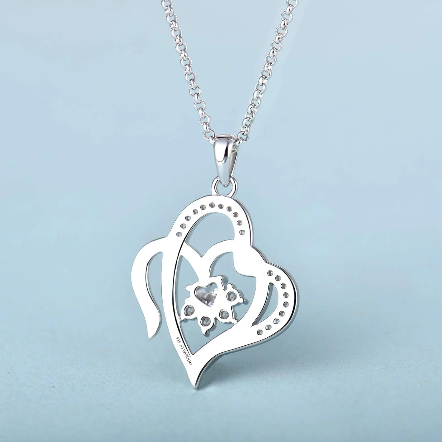 JO WISDOM Collares Corazon de Plata de ley 925, Colgante con Cadena Perro/Gato Mascota Pata Impresión Huella con AAA Circonita Mujer Joyería - Imagen 5