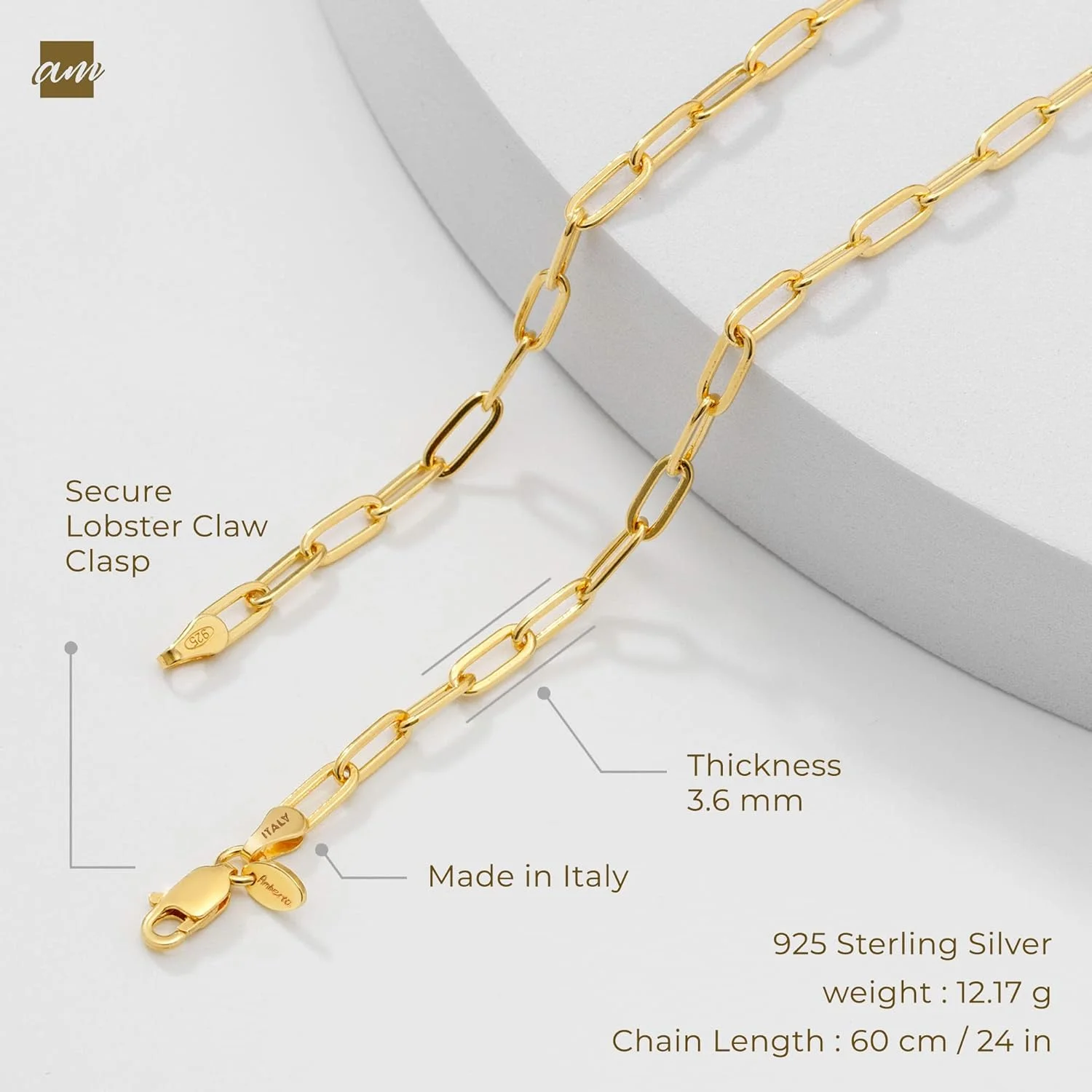 Amberta Cadena Paperclip para Mujer en Plata de Ley 925 - Imagen 5