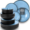 Juego de vajilla moderno para 6 personas con diseño azul y negro Modern dinnerware set for 6 people with blue and black design