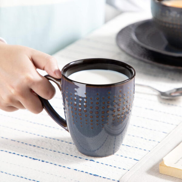 vancasso serie Guto Vajilla de Cerámica 16 pcs -4Tazas/ Tazones y Platos de Postre, Platos Llanos, para 4 Personas, Vajilla Vintage con Forma de Gota de Agua en Relieve-Gris azulado oscuro - Imagen 7