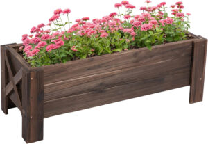 Outsunny Jardinera de Madera Jardinera Rectangular con Patas Elevadas y 2 Drenajes para Flores Plantas Cultivos 100×36,5×36 cm Marrón