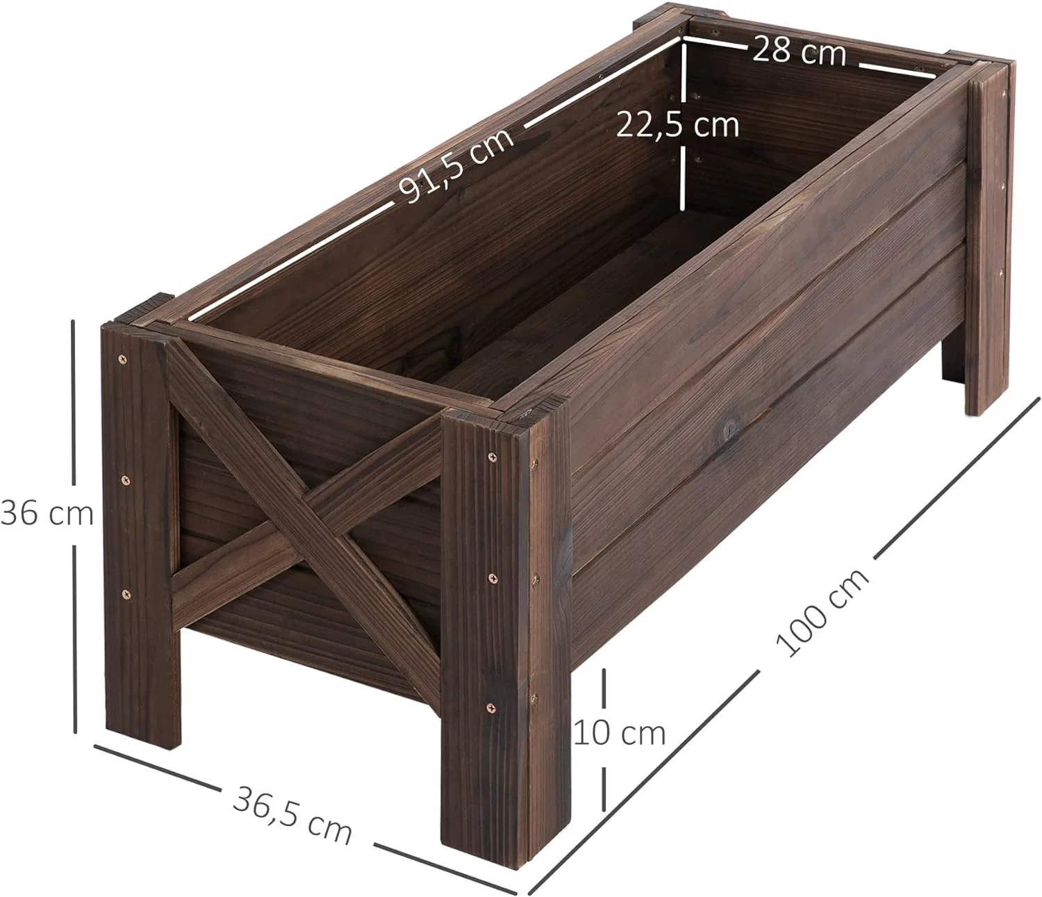 Outsunny Jardinera de Madera Jardinera Rectangular con Patas Elevadas y 2 Drenajes para Flores Plantas Cultivos 100x36,5x36 cm Marrón - Imagen 5