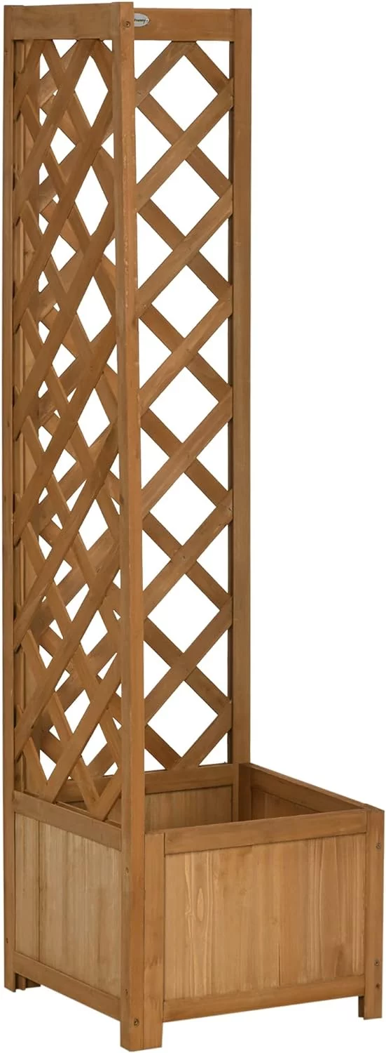 Outsunny Jardinera con Enrejado de Madera Macetero con Enrejado Jardinera Rectangular para Trepadoras Cultivos Plantas Flores Decoración en Esquina 40x40x145 cm Natural