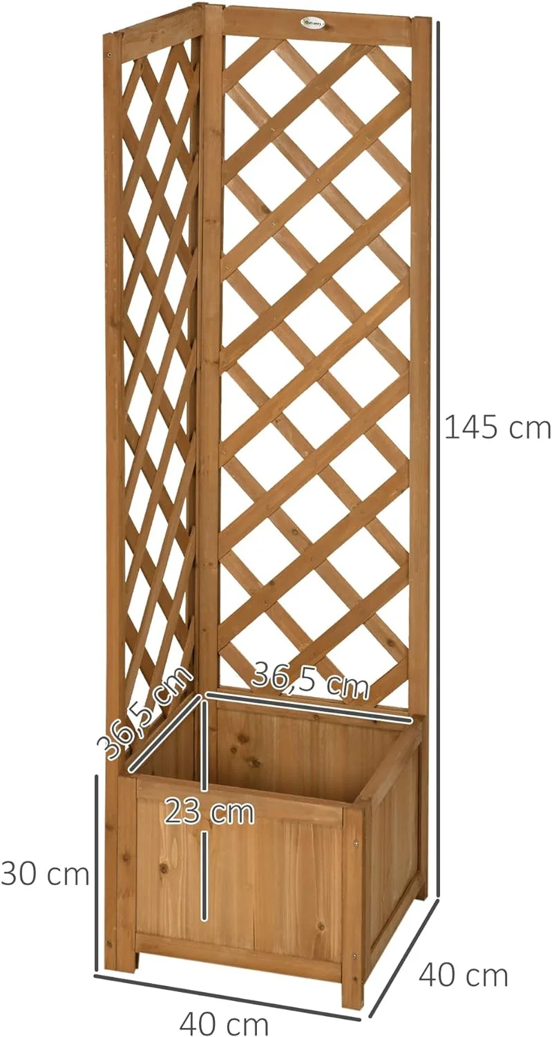 Outsunny Jardinera con Enrejado de Madera Macetero con Enrejado Jardinera Rectangular para Trepadoras Cultivos Plantas Flores Decoración en Esquina 40x40x145 cm Natural - Imagen 3