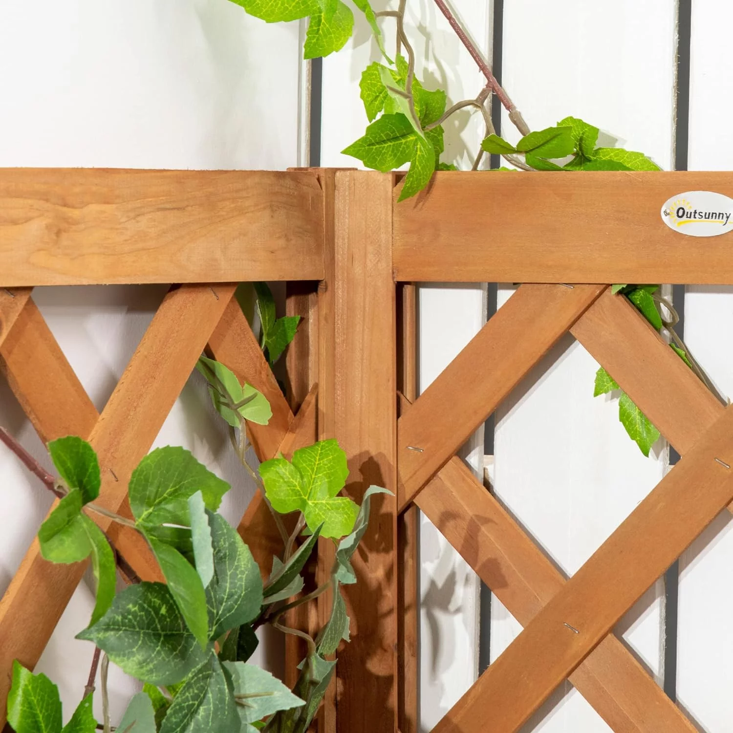 Outsunny Jardinera con Enrejado de Madera Macetero con Enrejado Jardinera Rectangular para Trepadoras Cultivos Plantas Flores Decoración en Esquina 40x40x145 cm Natural - Imagen 9