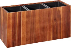 Amazon Aware Jardinera rectangular de madera de acacia de 66 cm con tres revestimientos interiores de plástico, marrón