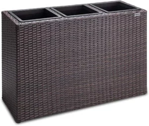 Casaria Macetero Grande Exterior 88×30,5×60 Jardinera Marrón 3 Macetas Poliratán Drenaje de Agua