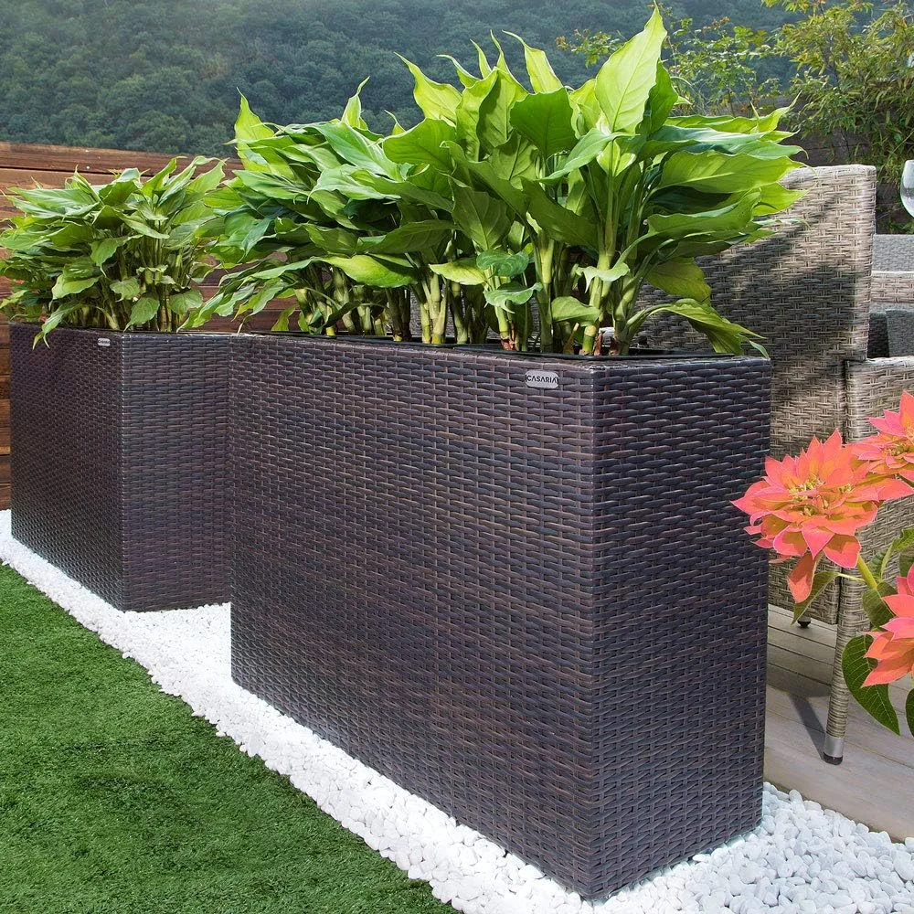 Casaria Macetero Grande Exterior 88x30,5x60 Jardinera Marrón 3 Macetas Poliratán Drenaje de Agua - Imagen 2