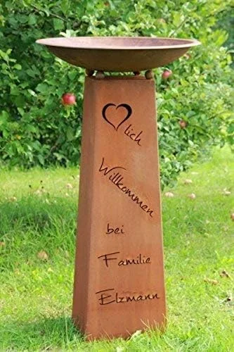 Edelrostsäule Cordial Willkommen con Nombre, Columna Oxidada con Verschienen Conchas Conchas Rendondo 60