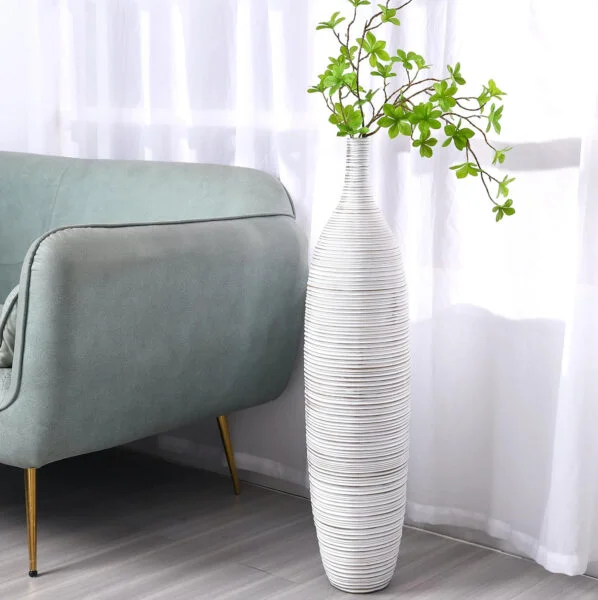 Whitewashed Floor Decorative Vase - Elegant and Modern for Indoor and Outdoor, Durable Resin, 85 cm, by Leewadee