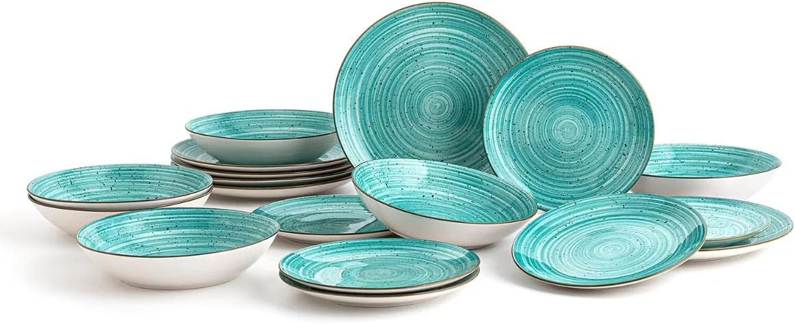 Quid Montreal Vajilla completa moderna de porcelana para 6 personas (18 piezas)|Platos llanos, Platos hondos, Platos postre, Color Único, Talla Estándar - Imagen 2