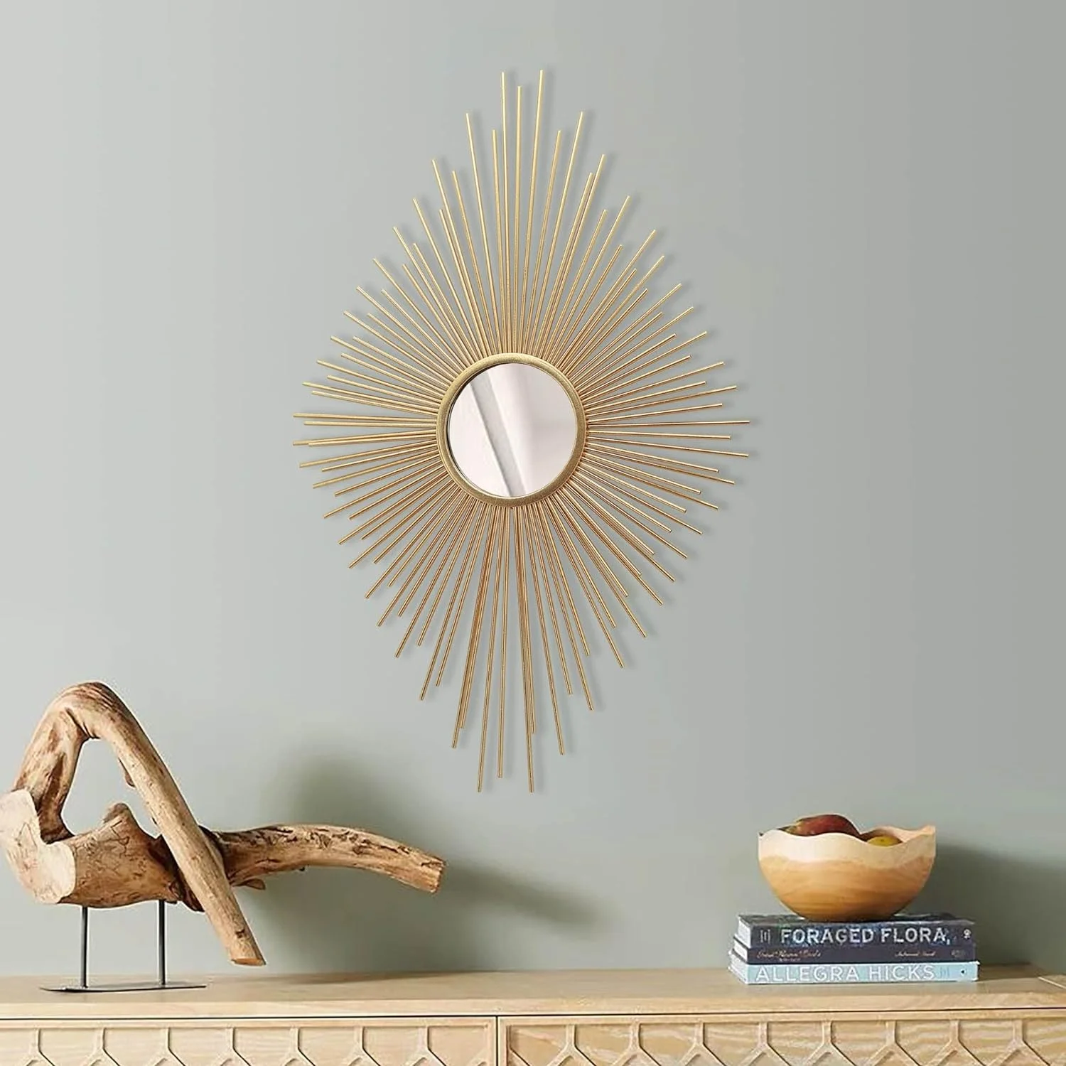 Parisloft Espejo de pared de metal, con forma de diamante, color dorado champán, 38 pulgadas de alto - Imagen 2