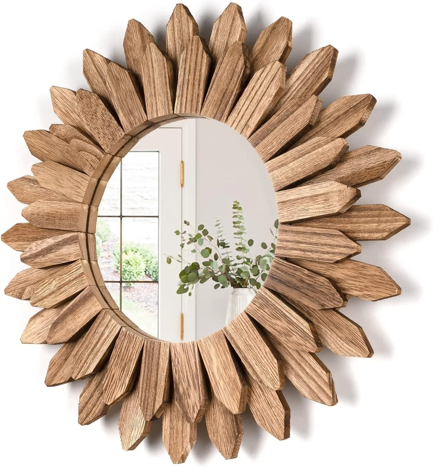 Emfogoo Espejos Decorativos de Pared, Espejo Pared Madera 30x30CM, Decoracion Habitacion, Espejos Decorativos