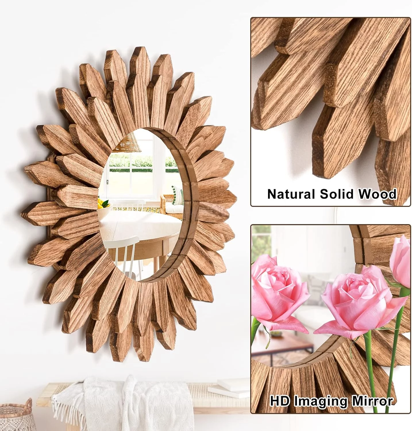 Emfogoo Espejos Decorativos de Pared, Espejo Pared Madera 30x30CM, Decoracion Habitacion, Espejos Decorativos - Imagen 5