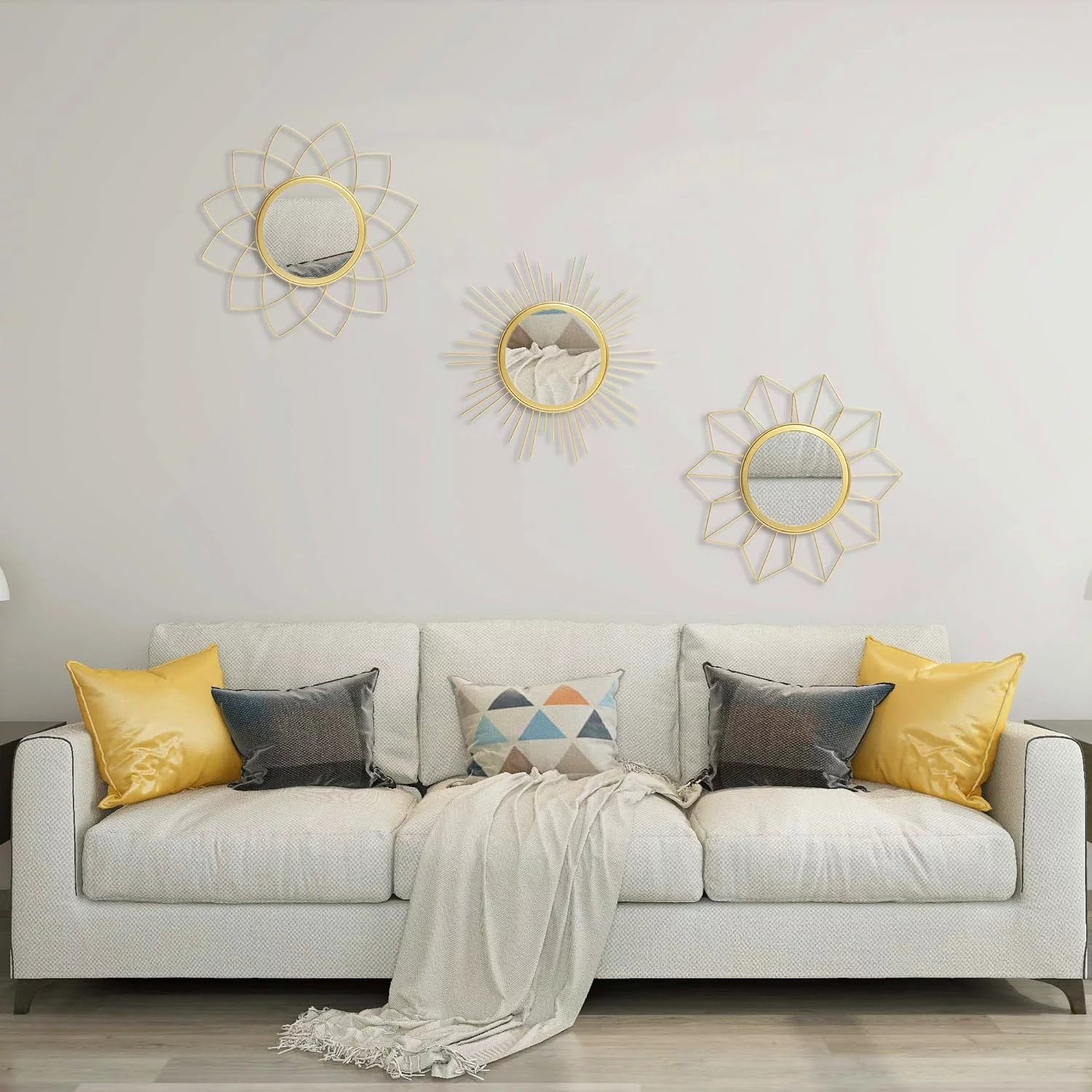 Kelly Miller Espejos metálicos Dorados para decoración de Pared, Juego de 3 Espejos para decoración de Pared para Sala de Estar, Dormitorio y baño - Imagen 8