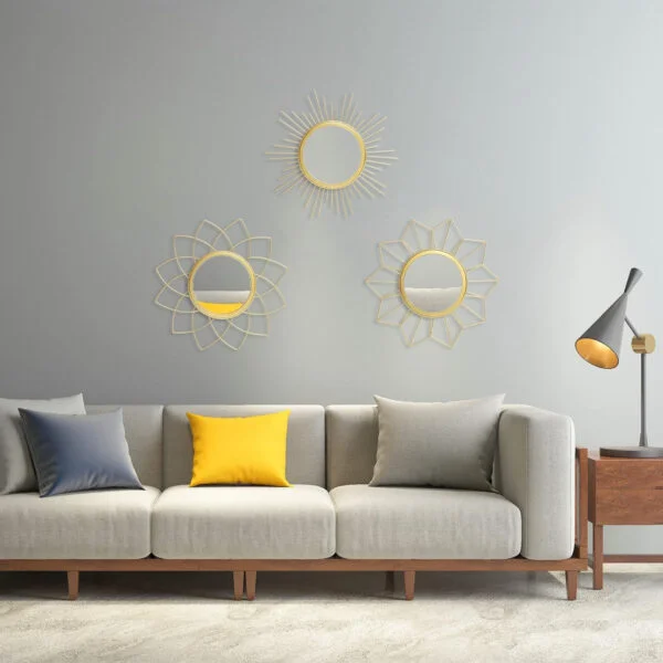 Kelly Miller Espejos metálicos Dorados para decoración de Pared, Juego de 3 Espejos para decoración de Pared para Sala de Estar, Dormitorio y baño - Imagen 9