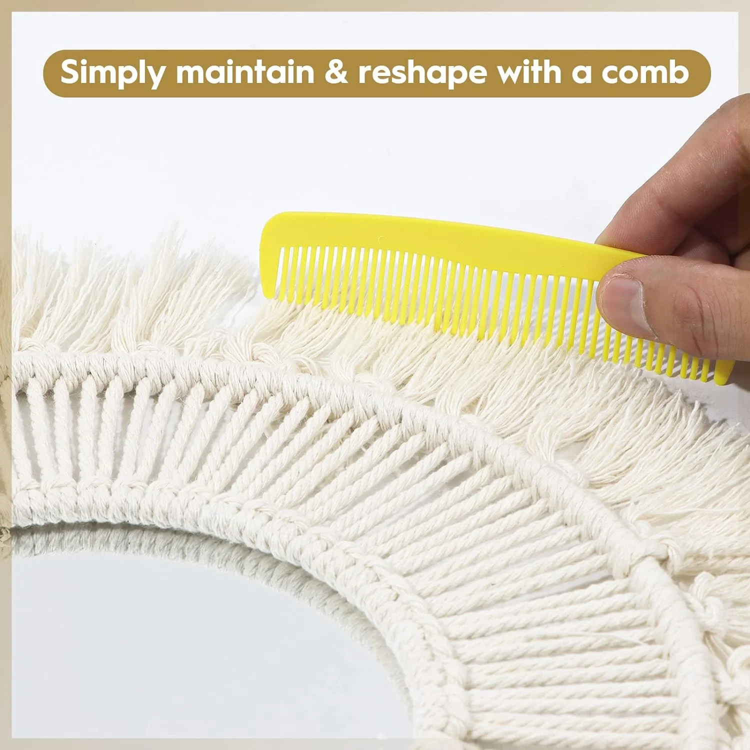 QUOTRE Espejo de Pared con Diseño de Macramé 2 Piezas con Flecos Tejidos Espejo Boho para Dormitorio, Apartamentos, Sala de Estar, Decoración del Hogar (con Espejo) - Imagen 3