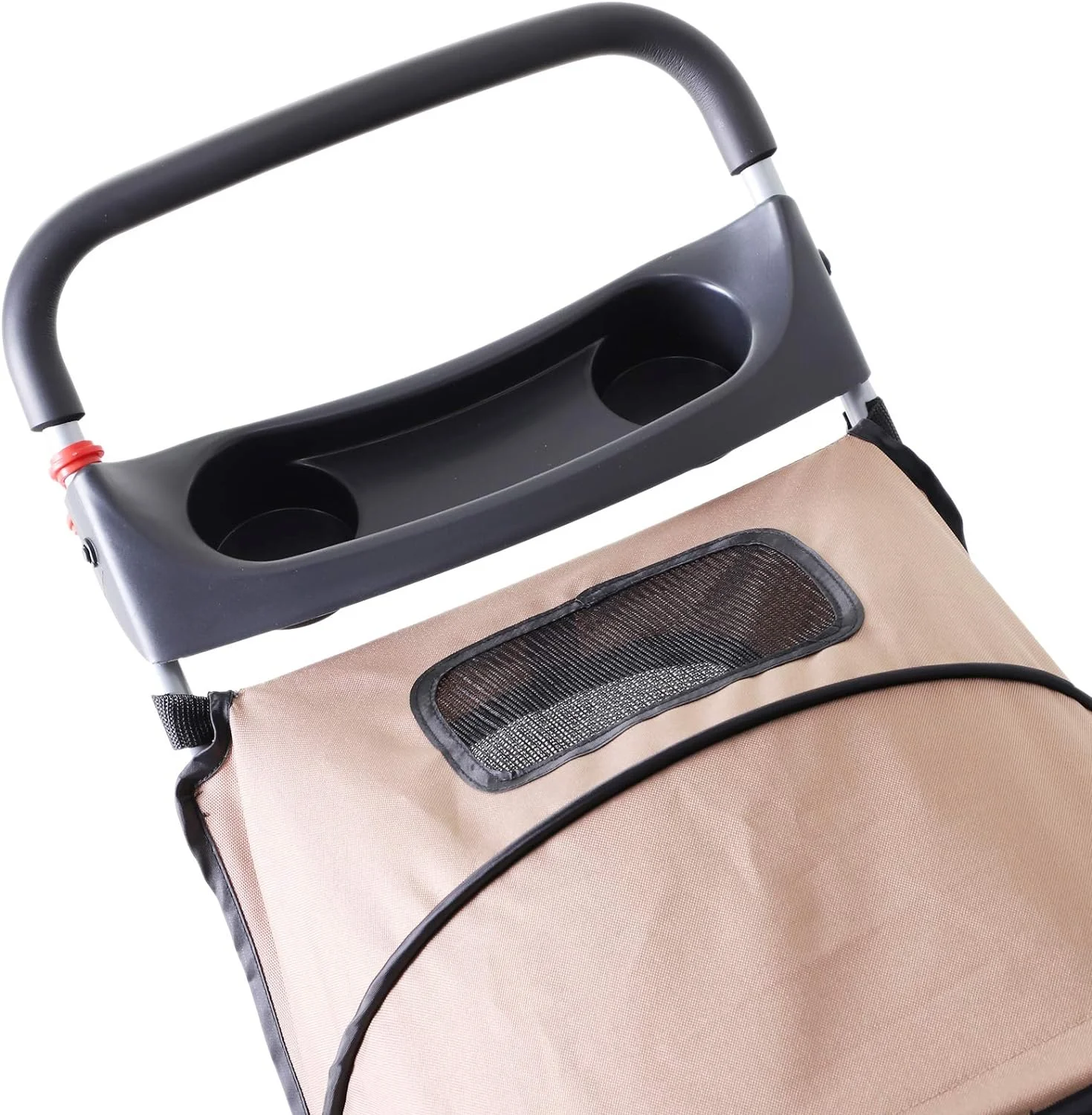 PawHut Cochecito Plegable Mascotas Carrito para Perros Gatos con Cuatro Ruedas Cesta de Almacenaje Ventanas y Portavasos Tela Oxford Marco de Acero 75x45x97 cm Café - Imagen 7