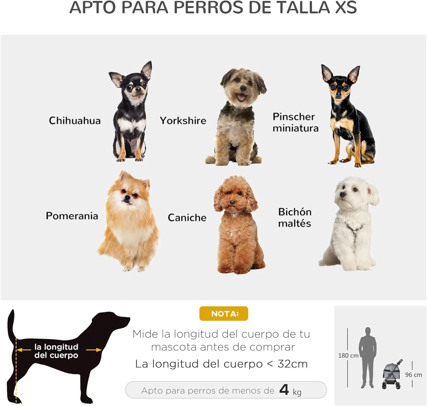 PawHut Cochecito para Mascotas Plegable Carrito para Perros Desmontable con Ventanas de Malla y Cesta de Almacenamiento para Perros Gatos Pequeñitos 67x45x96 cm Gris - Imagen 8