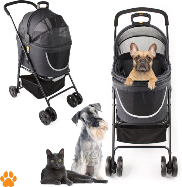 My Duque Modelo Coco 2 IN1 – Carrito de Paseo Perros hasta 15kg, Cesta Adicional para Las Compras o los Accesorios de tu Mascota, fácil de Plegar y con Ruedas Flexibles diseño Moderno