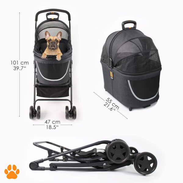 My Duque Modelo Coco 2 IN1 – Carrito de Paseo Perros hasta 15kg, Cesta Adicional para Las Compras o los Accesorios de tu Mascota, fácil de Plegar y con Ruedas Flexibles diseño Moderno - Imagen 3