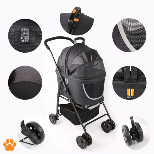 My Duque Modelo Coco 2 IN1 – Carrito de Paseo Perros hasta 15kg, Cesta Adicional para Las Compras o los Accesorios de tu Mascota, fácil de Plegar y con Ruedas Flexibles diseño Moderno - Imagen 6