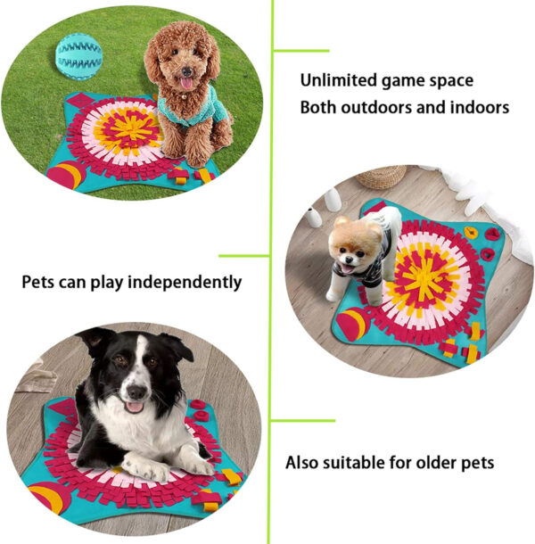 TOPSEAS Snuffle Mat para Perros,Alfombra Olfato Perro Mat 70 * 70CM,Alimentación de Mascotas,Almohadilla para olfatear Mascotas(Una Pelota Extra) - Imagen 4