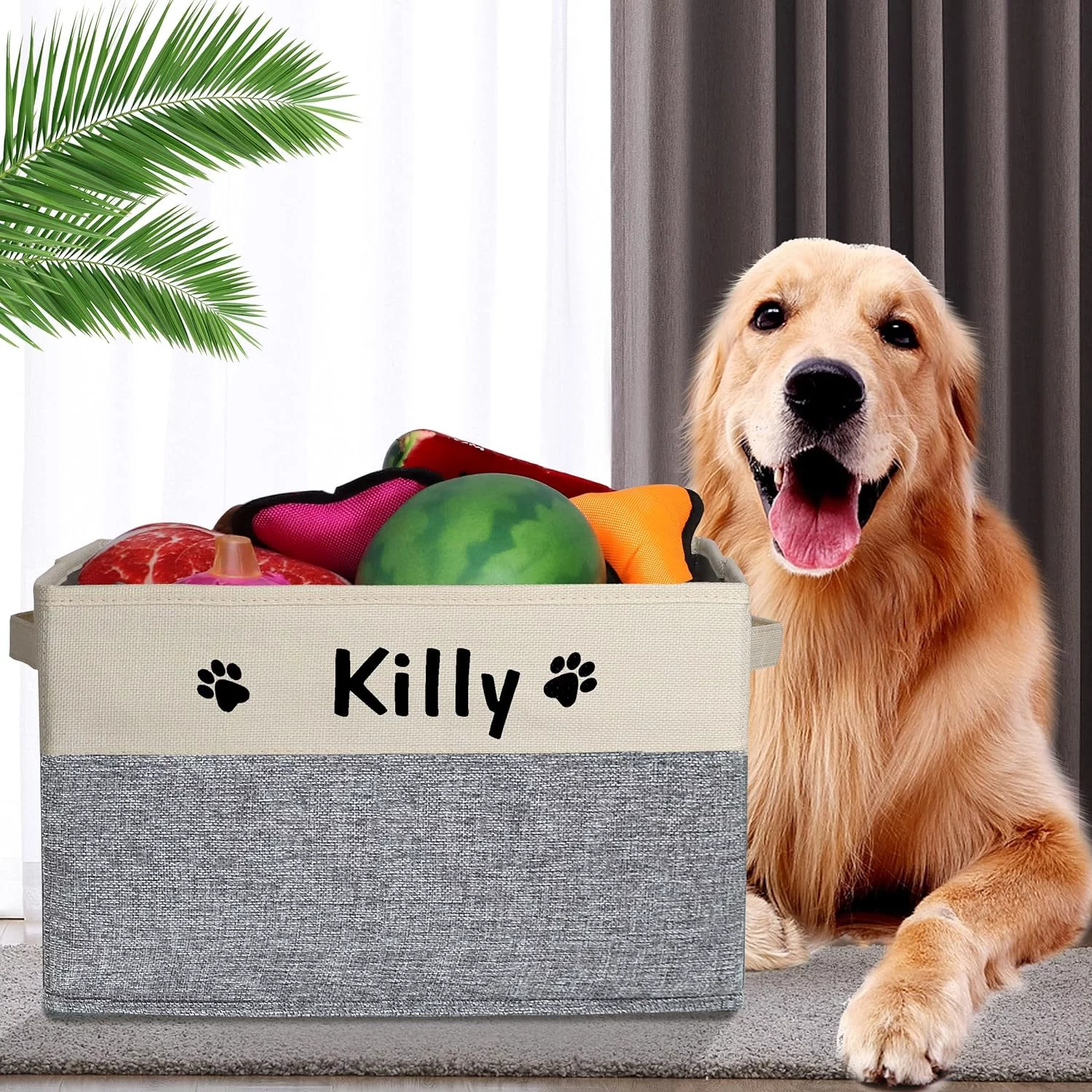 PET ARTIST Cubo de juguete personalizado para perros accesorios de juguetes - Caja de almacenamiento plegable para juguetes para mascotas, abrigo para perros - Imagen 2