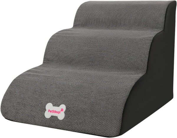 Galatée Escaleras para Mascotas, Rampa para Mascotas Extraíble y Lavable, Escalones para Perros De Espuma De Alta Densidad 3 Niveles Escalera para Subir Mascotas（Gris）