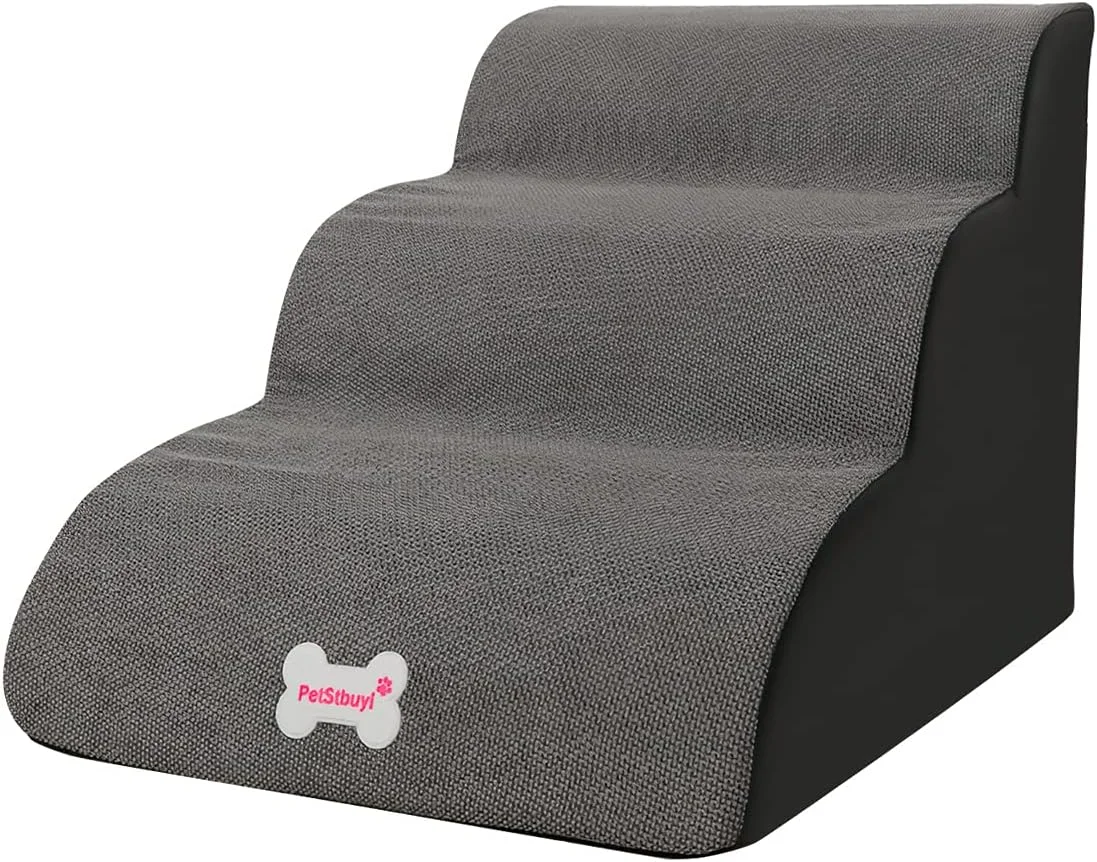 Galatée Escaleras para Mascotas, Rampa para Mascotas Extraíble y Lavable, Escalones para Perros De Espuma De Alta Densidad 3 Niveles Escalera para Subir Mascotas(Gris)