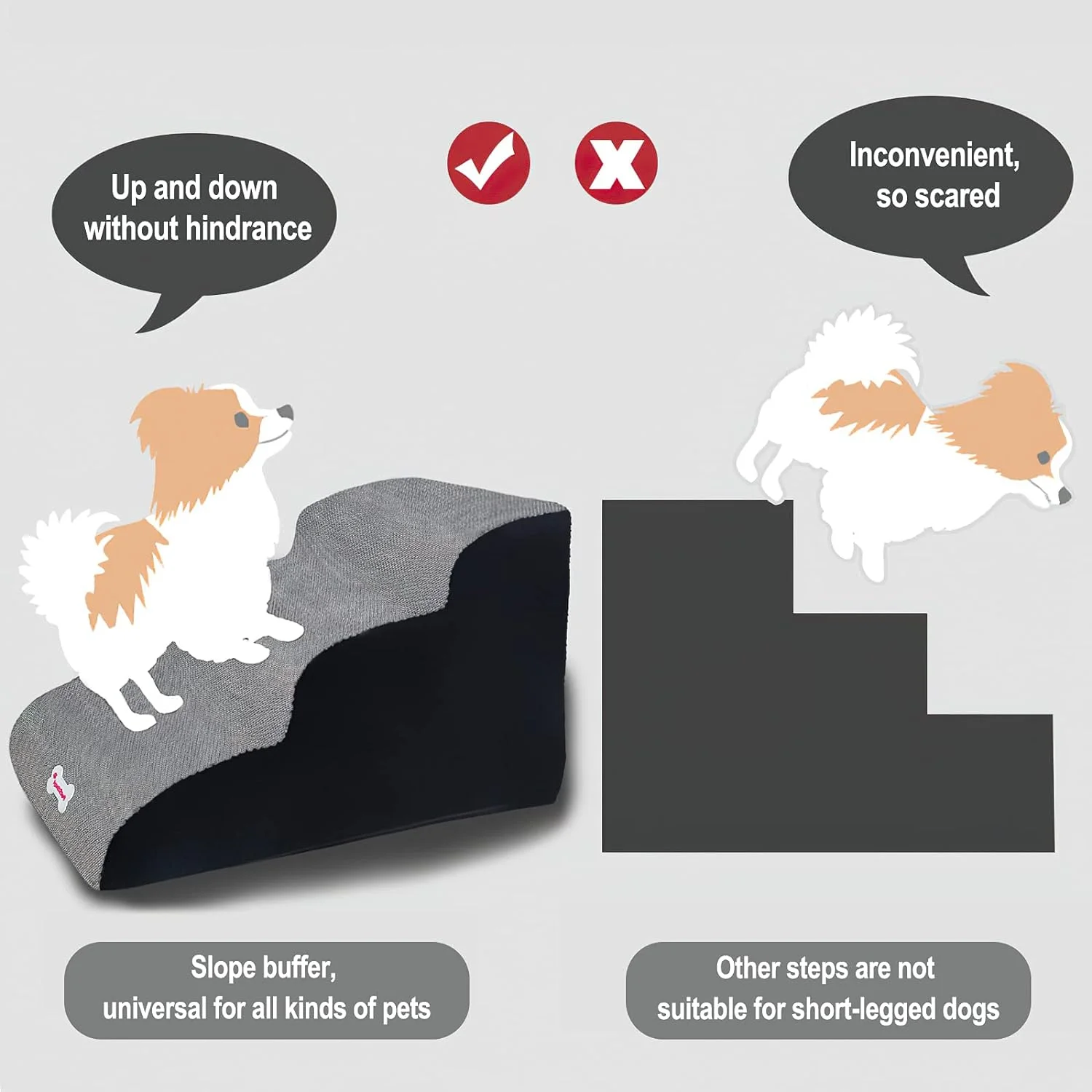 Galatée Escaleras para Mascotas, Rampa para Mascotas Extraíble y Lavable, Escalones para Perros De Espuma De Alta Densidad 3 Niveles Escalera para Subir Mascotas(Gris) - Imagen 2
