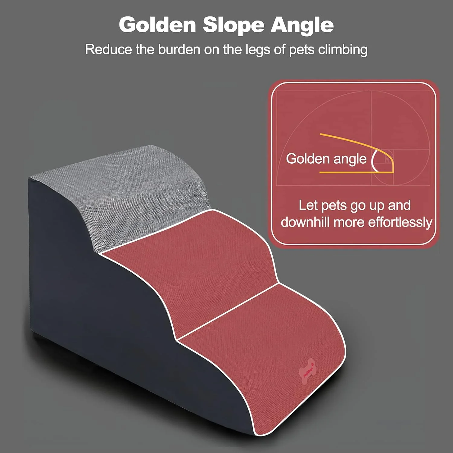 Galatée Escaleras para Mascotas, Rampa para Mascotas Extraíble y Lavable, Escalones para Perros De Espuma De Alta Densidad 3 Niveles Escalera para Subir Mascotas(Gris) - Imagen 3