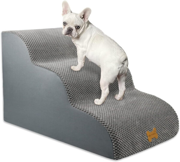 Nepfaivy Escalera para Perros Mediano - Rampa Antideslizante para Perros, Escaleras para Perros Subir a la Cama con Cubierta Extraíble, 3 Etapas