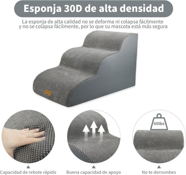 Nepfaivy Escalera para Perros Mediano - Rampa Antideslizante para Perros, Escaleras para Perros Subir a la Cama con Cubierta Extraíble, 3 Etapas - Imagen 2