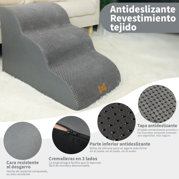 Nepfaivy Escalera para Perros Mediano - Rampa Antideslizante para Perros, Escaleras para Perros Subir a la Cama con Cubierta Extraíble, 3 Etapas - Imagen 3