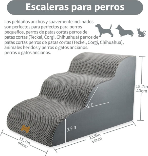 Nepfaivy Escalera para Perros Mediano - Rampa Antideslizante para Perros, Escaleras para Perros Subir a la Cama con Cubierta Extraíble, 3 Etapas - Imagen 4