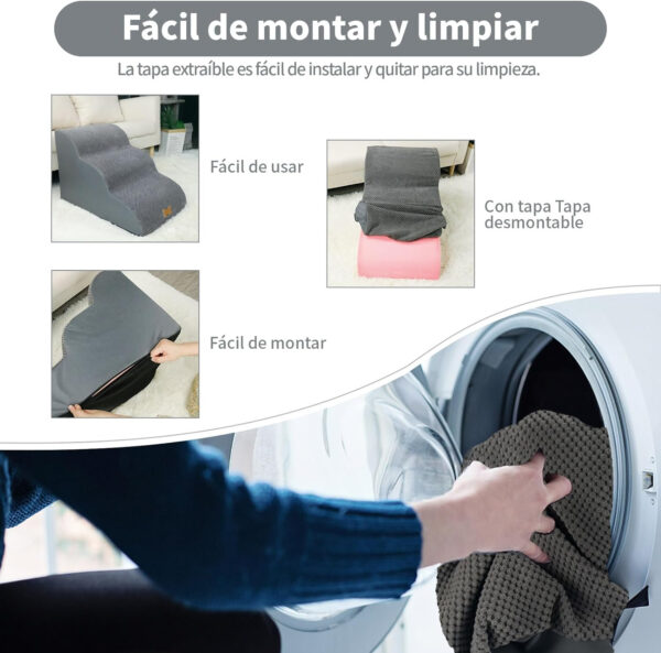 Nepfaivy Escalera para Perros Mediano - Rampa Antideslizante para Perros, Escaleras para Perros Subir a la Cama con Cubierta Extraíble, 3 Etapas - Imagen 5