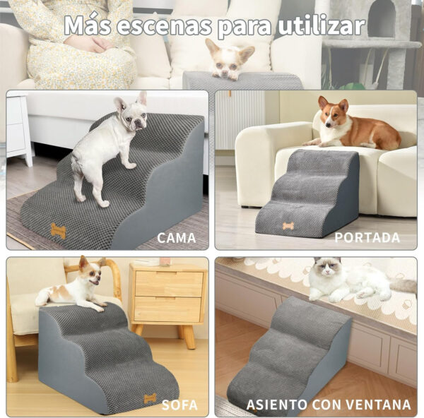 Nepfaivy Escalera para Perros Mediano - Rampa Antideslizante para Perros, Escaleras para Perros Subir a la Cama con Cubierta Extraíble, 3 Etapas - Imagen 6