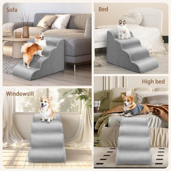 SenDeluz Escalera para Perros, Rampa para Mascotas Extraíble y Lavable, Escaleras para Mascotas de Espuma de Alta Densidad, Escalera Antideslizante para Mascotas para Perros y Gatos - Imagen 4