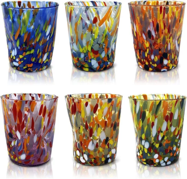 MAZZEGA ART & DESIGN 6 “I Colori di Murano” glass glasses. Tumble-CLAS-Mix