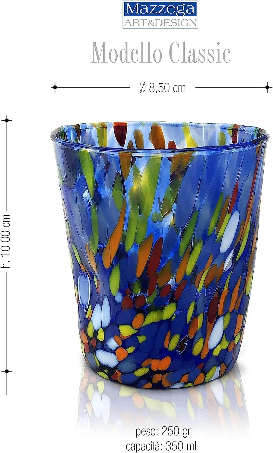 MAZZEGA ART & DESIGN 6 vasos de cristal «I Colori di Murano». Tumble-CLAS-Mix - Imagen 3