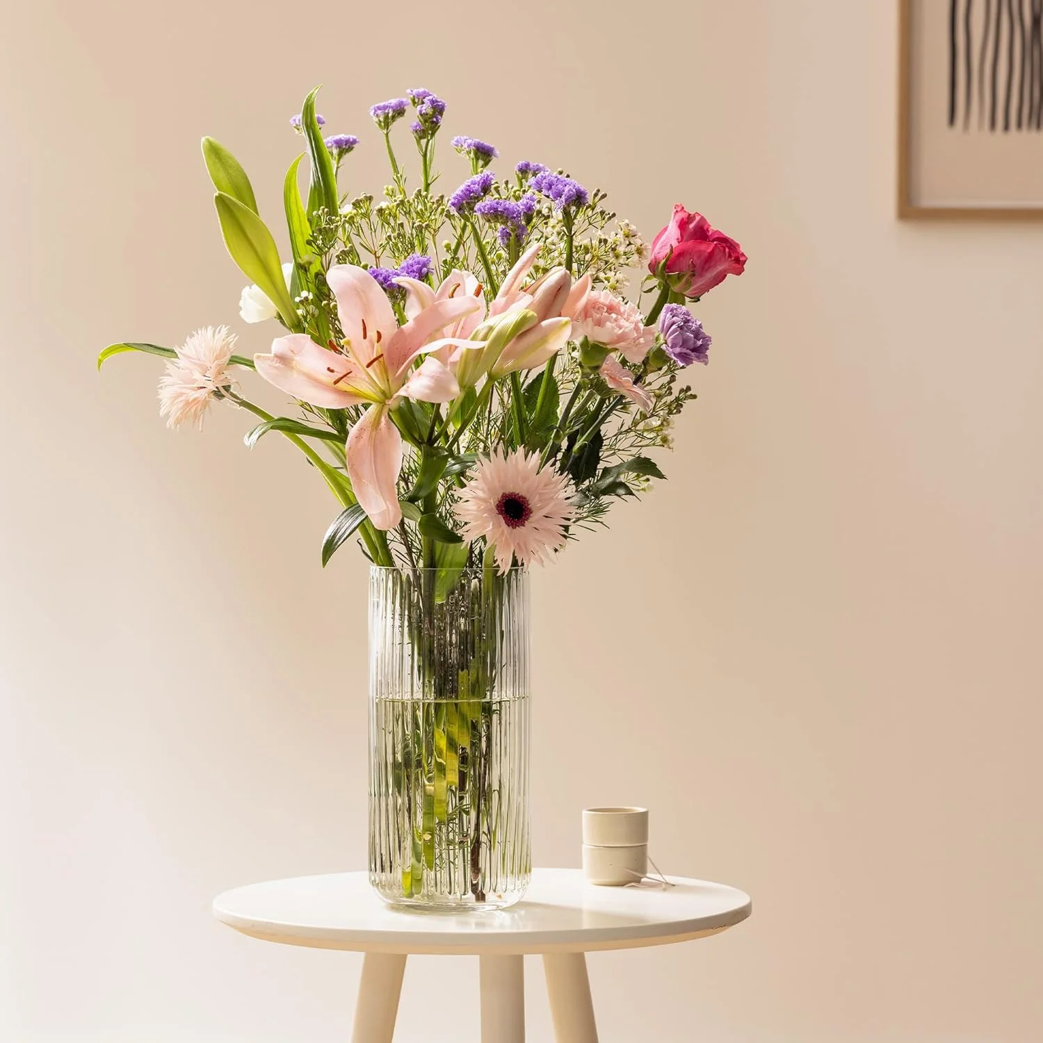 Navaris Jarrón de Cristal Estriado - Moderno diseño de Vidrio Acanalado - Tamaño Ideal para Eventos - Resistente y Estable - Estilo Elegante Actual - Imagen 5