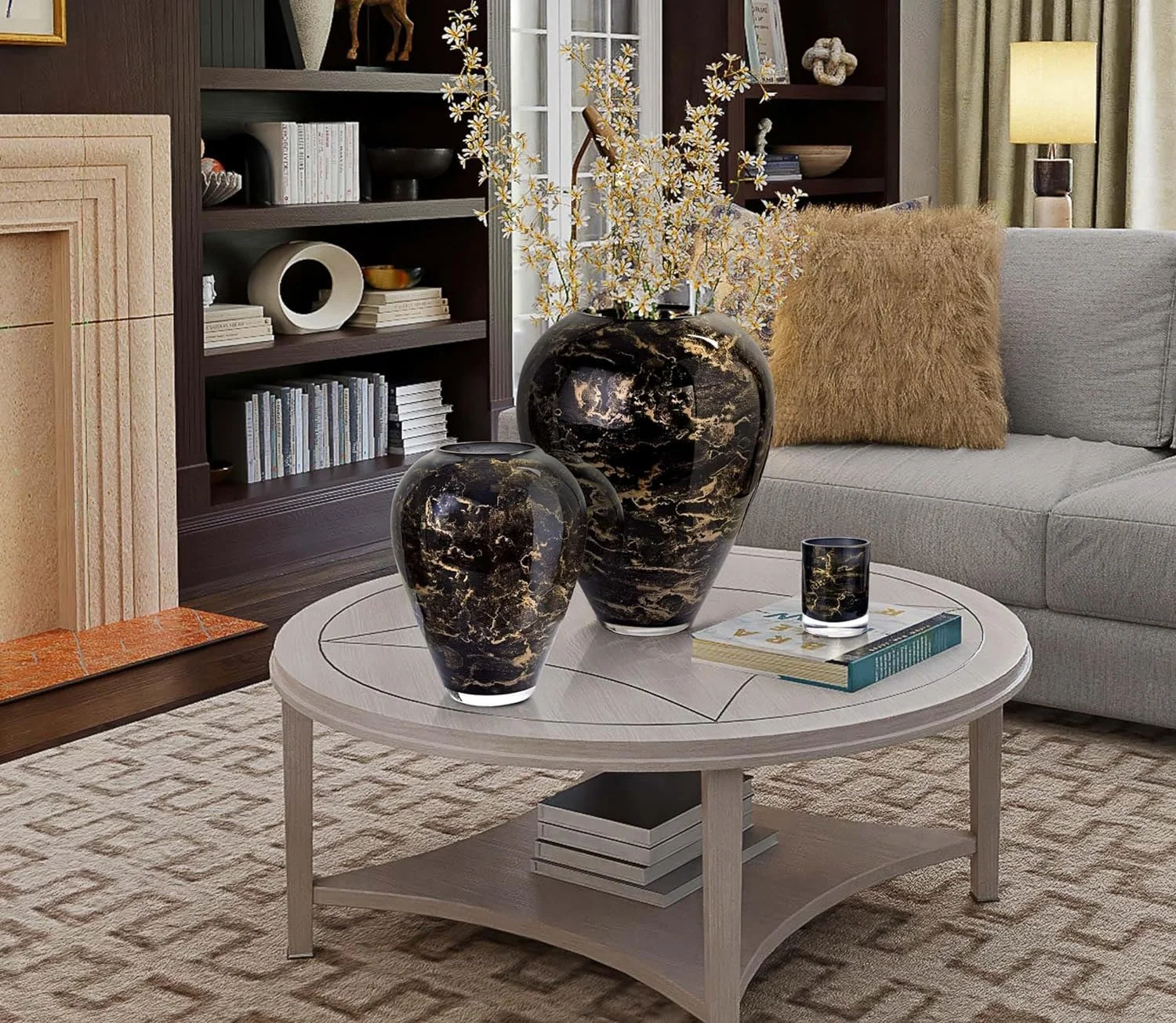 Terroso Vase – Black Blown Glass – Luxurious, Elegant Look – 33 cm Tall – Marble Effect – Flower Vase - Image 3